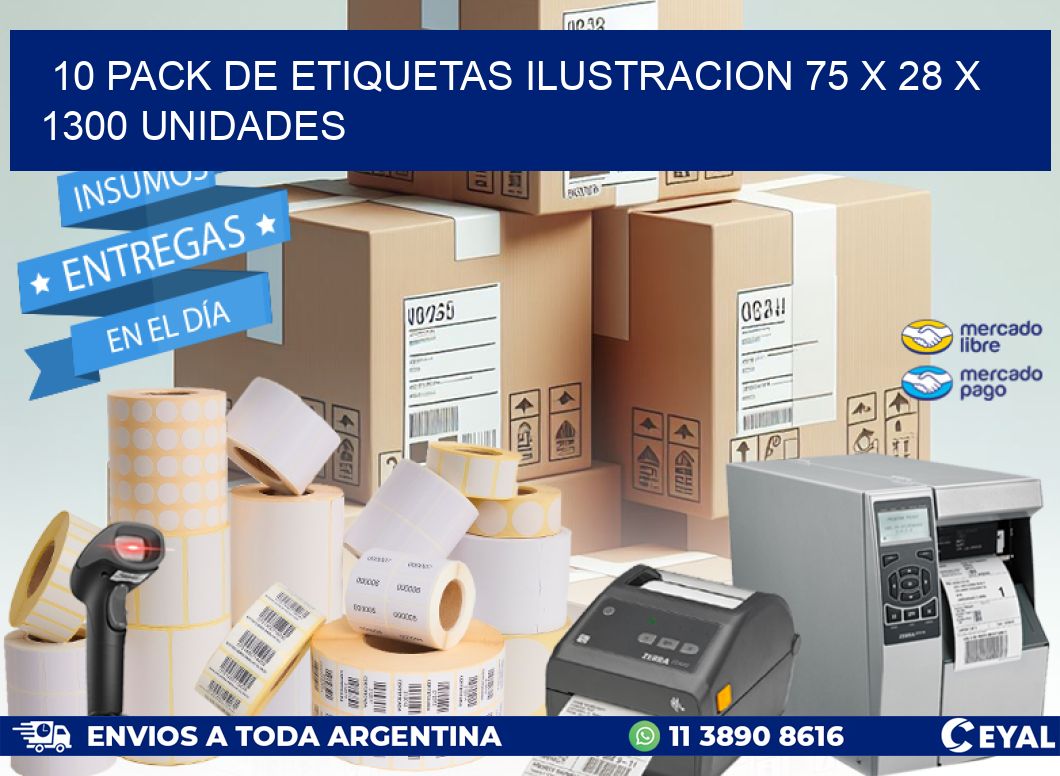 10 PACK DE ETIQUETAS ILUSTRACION 75 x 28 X 1300 UNIDADES