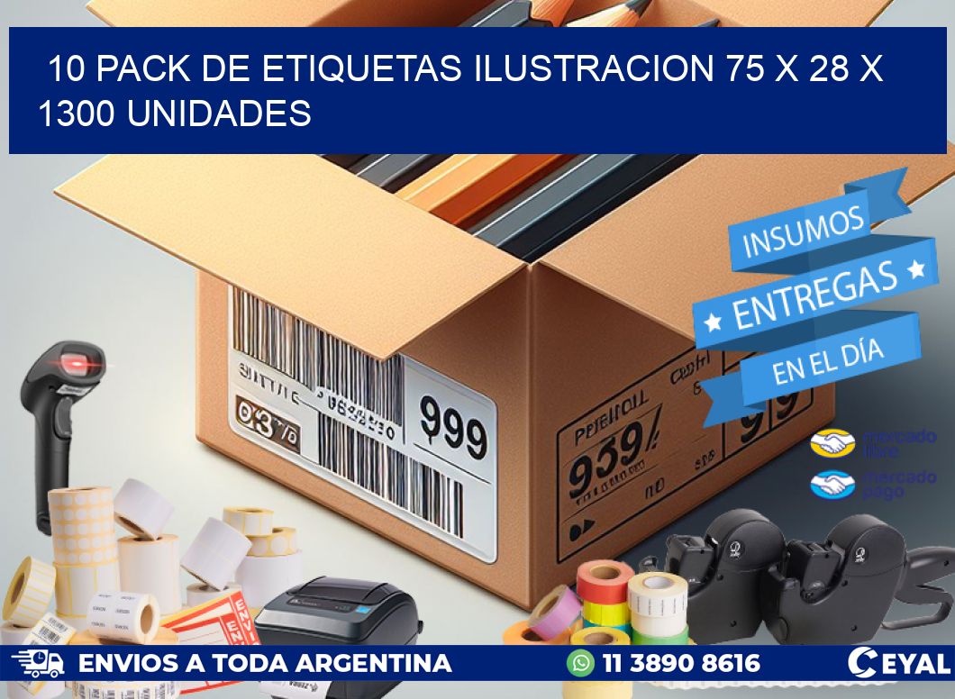 10 PACK DE ETIQUETAS ILUSTRACION 75 x 28 X 1300 UNIDADES