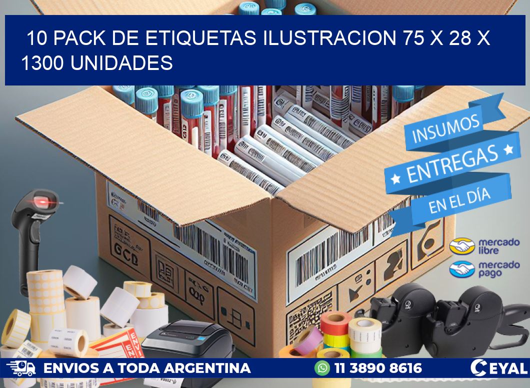 10 PACK DE ETIQUETAS ILUSTRACION 75 x 28 X 1300 UNIDADES