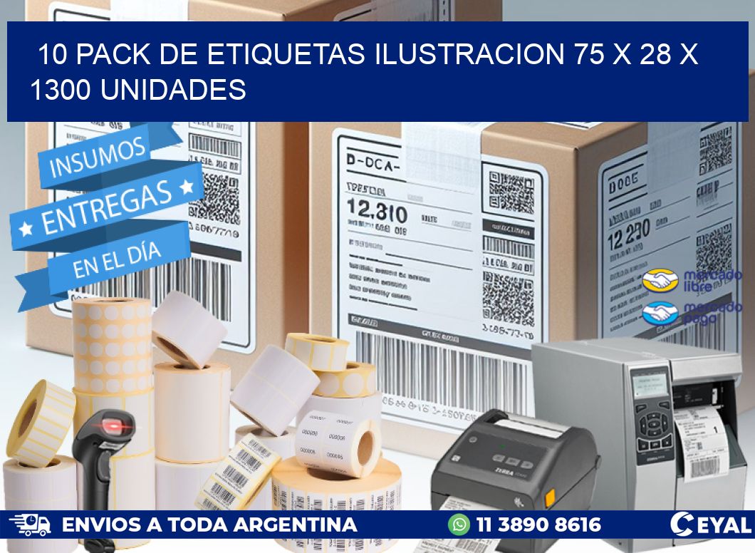 10 PACK DE ETIQUETAS ILUSTRACION 75 x 28 X 1300 UNIDADES