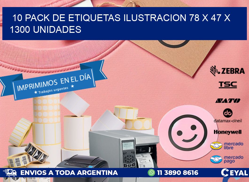 10 PACK DE ETIQUETAS ILUSTRACION 78 x 47 X 1300 UNIDADES