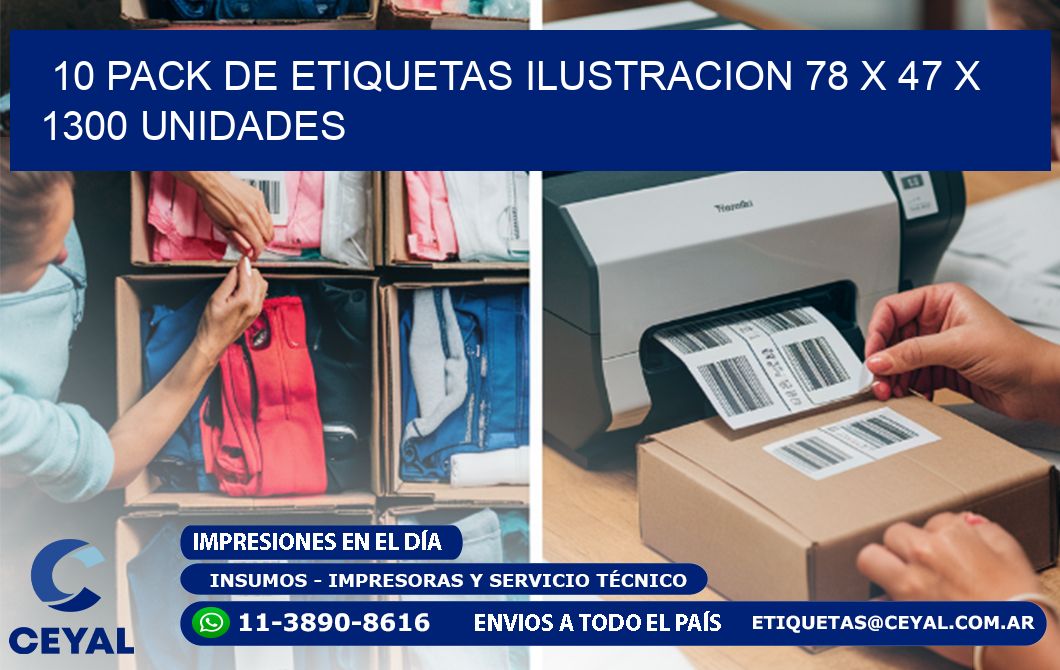 10 PACK DE ETIQUETAS ILUSTRACION 78 x 47 X 1300 UNIDADES