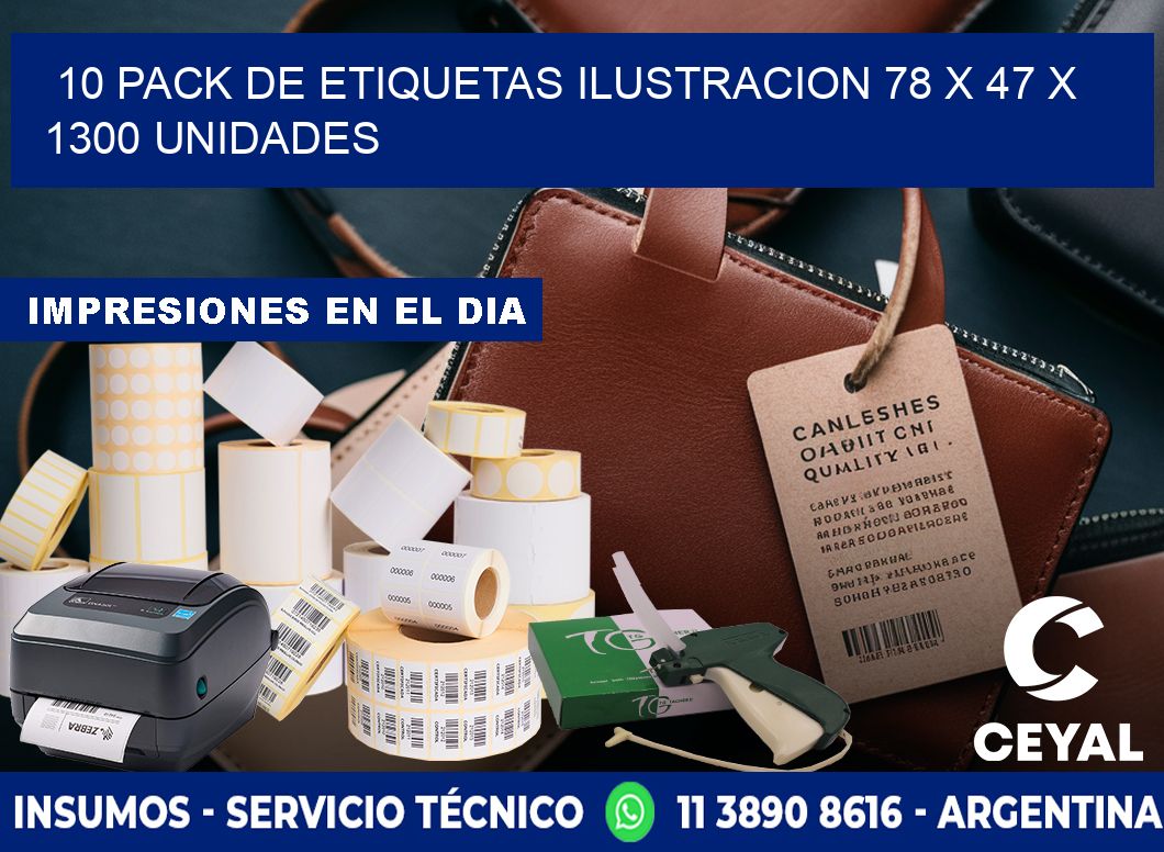 10 PACK DE ETIQUETAS ILUSTRACION 78 x 47 X 1300 UNIDADES