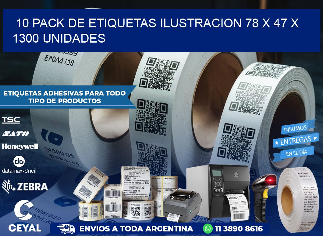 10 PACK DE ETIQUETAS ILUSTRACION 78 x 47 X 1300 UNIDADES