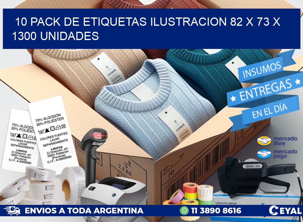 10 PACK DE ETIQUETAS ILUSTRACION 82 x 73 X 1300 UNIDADES