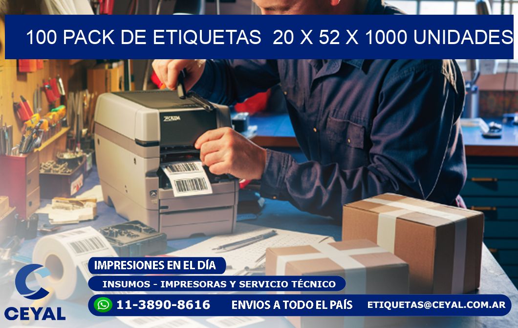 100 PACK DE ETIQUETAS  20 x 52 X 1000 UNIDADES