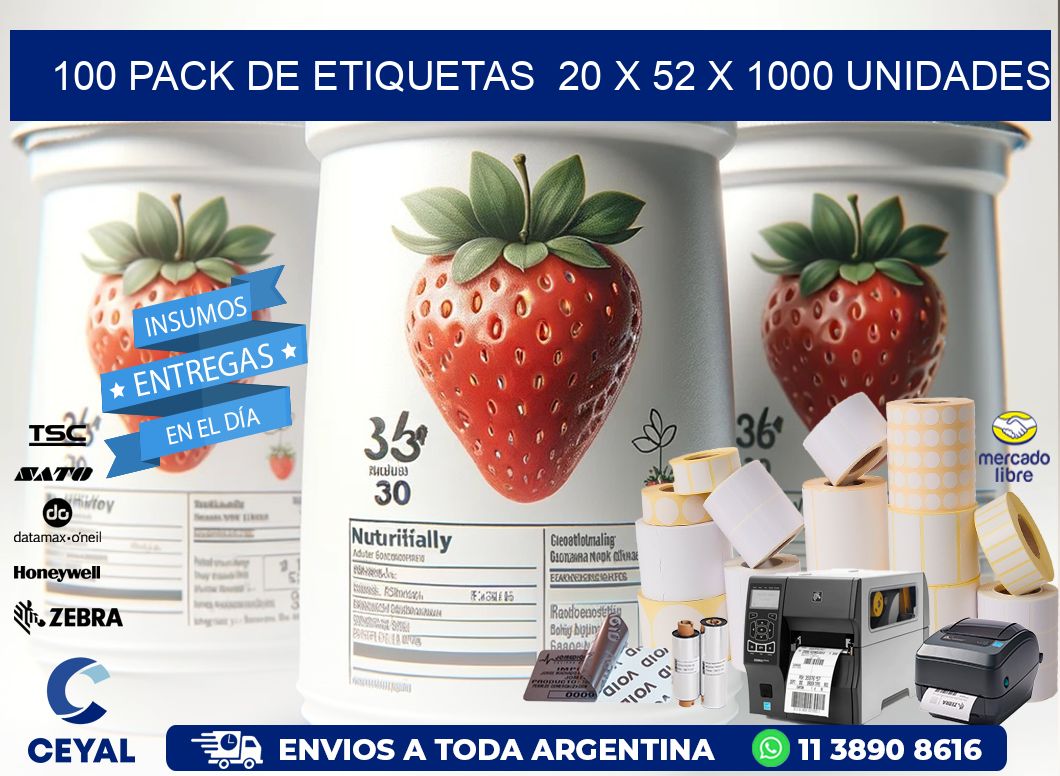 100 PACK DE ETIQUETAS  20 x 52 X 1000 UNIDADES