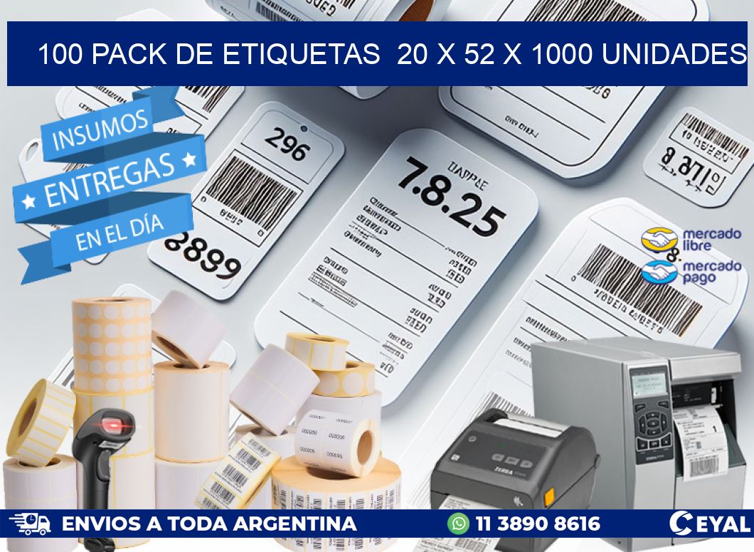 100 PACK DE ETIQUETAS  20 x 52 X 1000 UNIDADES