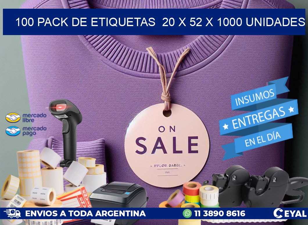 100 PACK DE ETIQUETAS  20 x 52 X 1000 UNIDADES