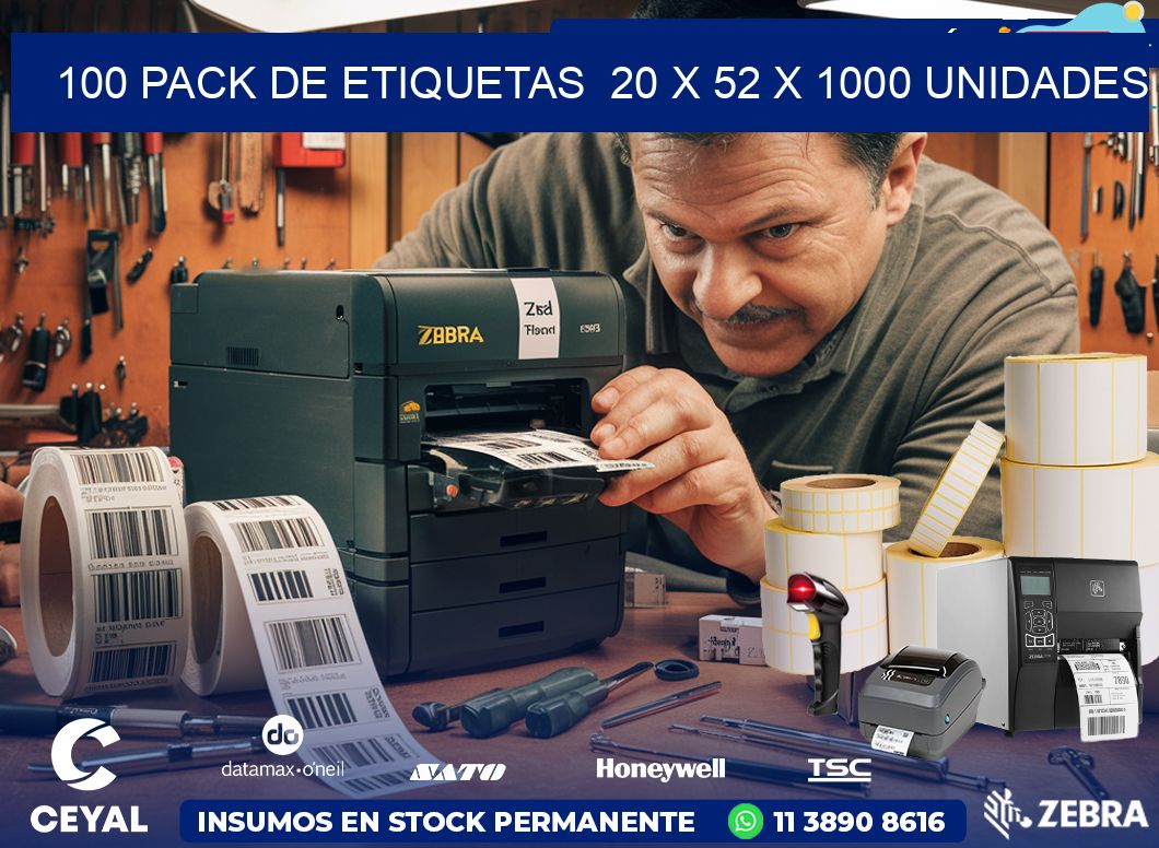 100 PACK DE ETIQUETAS  20 x 52 X 1000 UNIDADES