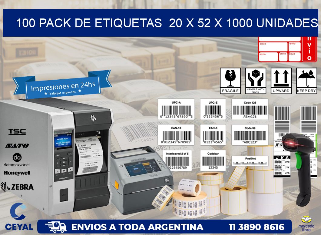 100 PACK DE ETIQUETAS  20 x 52 X 1000 UNIDADES