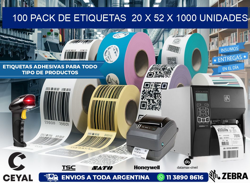 100 PACK DE ETIQUETAS  20 x 52 X 1000 UNIDADES