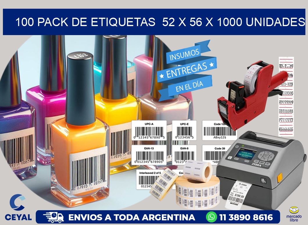 100 PACK DE ETIQUETAS  52 x 56 X 1000 UNIDADES