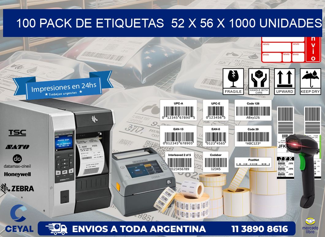 100 PACK DE ETIQUETAS  52 x 56 X 1000 UNIDADES