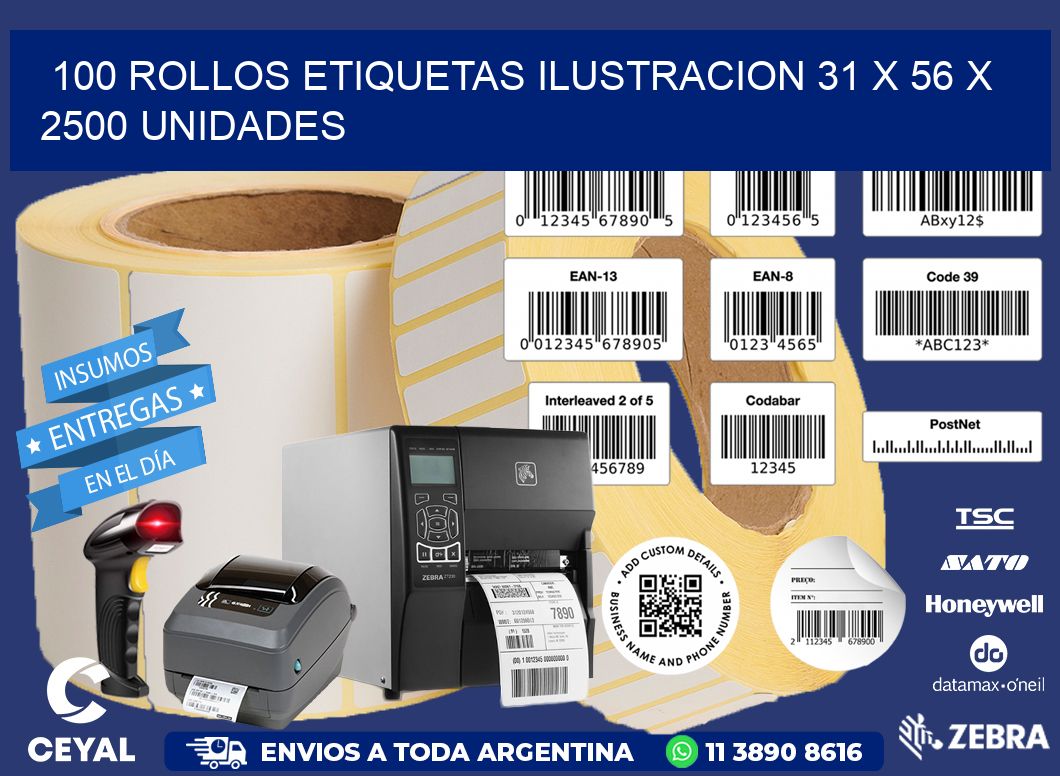 100 ROLLOS ETIQUETAS ILUSTRACION 31 x 56 X 2500 UNIDADES