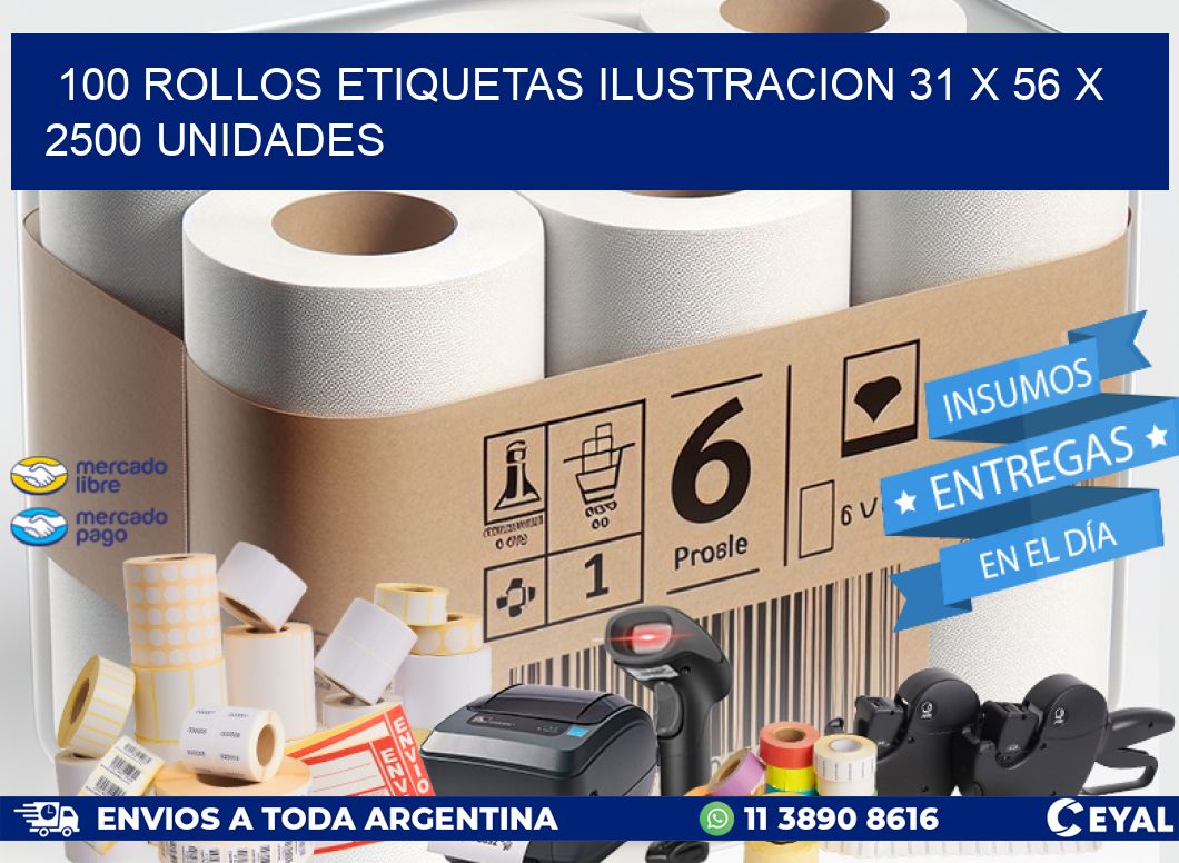 100 ROLLOS ETIQUETAS ILUSTRACION 31 x 56 X 2500 UNIDADES