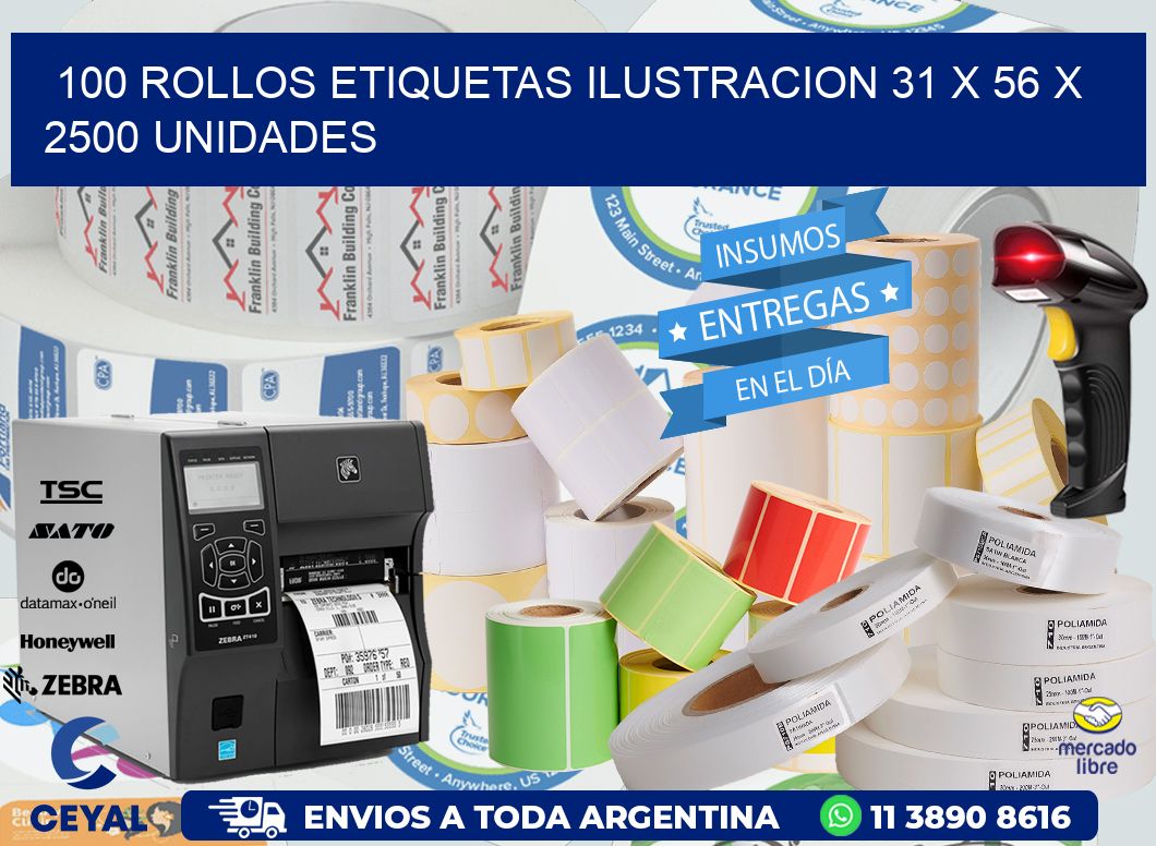 100 ROLLOS ETIQUETAS ILUSTRACION 31 x 56 X 2500 UNIDADES