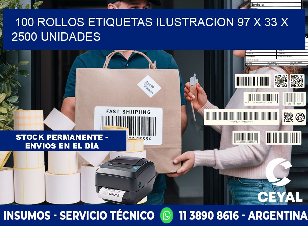 100 ROLLOS ETIQUETAS ILUSTRACION 97 x 33 X 2500 UNIDADES