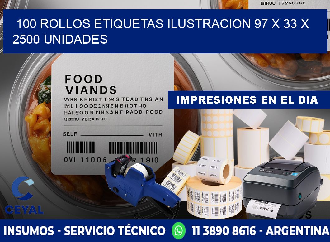 100 ROLLOS ETIQUETAS ILUSTRACION 97 x 33 X 2500 UNIDADES