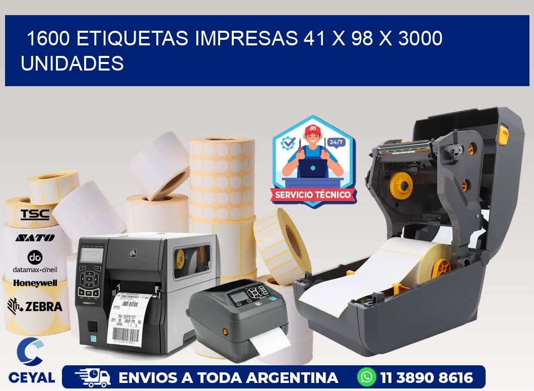 1600 ETIQUETAS IMPRESAS 41 x 98 X 3000 UNIDADES