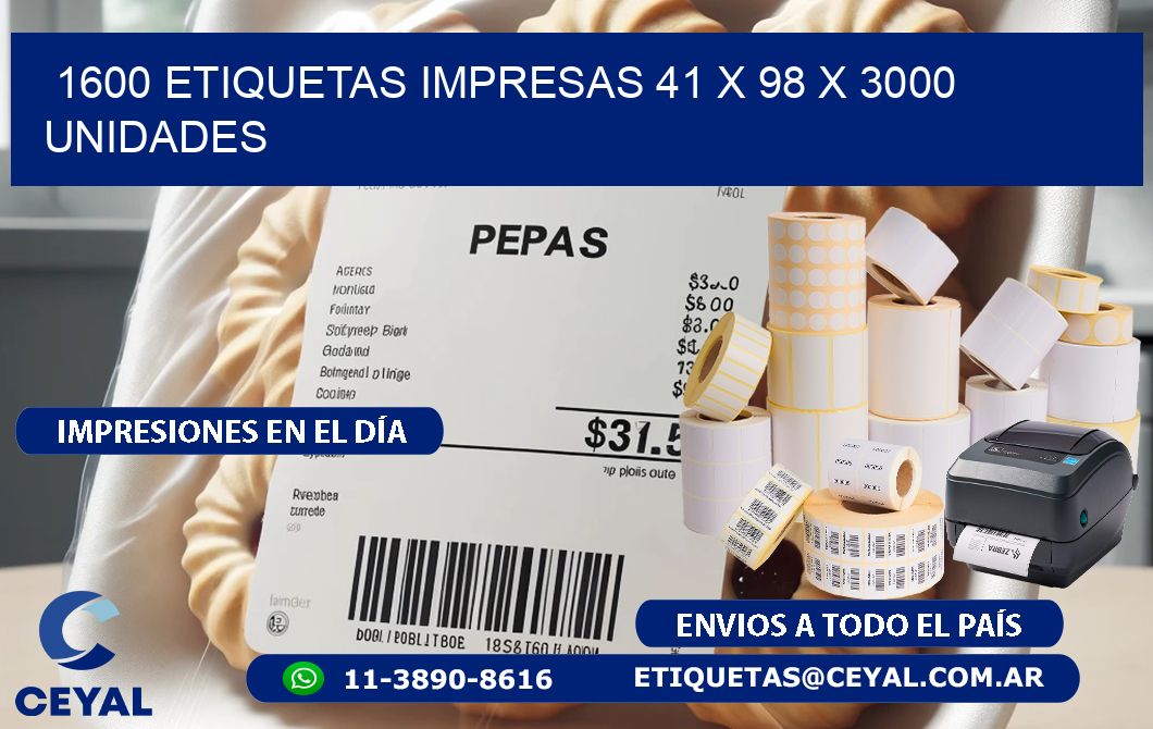 1600 ETIQUETAS IMPRESAS 41 x 98 X 3000 UNIDADES