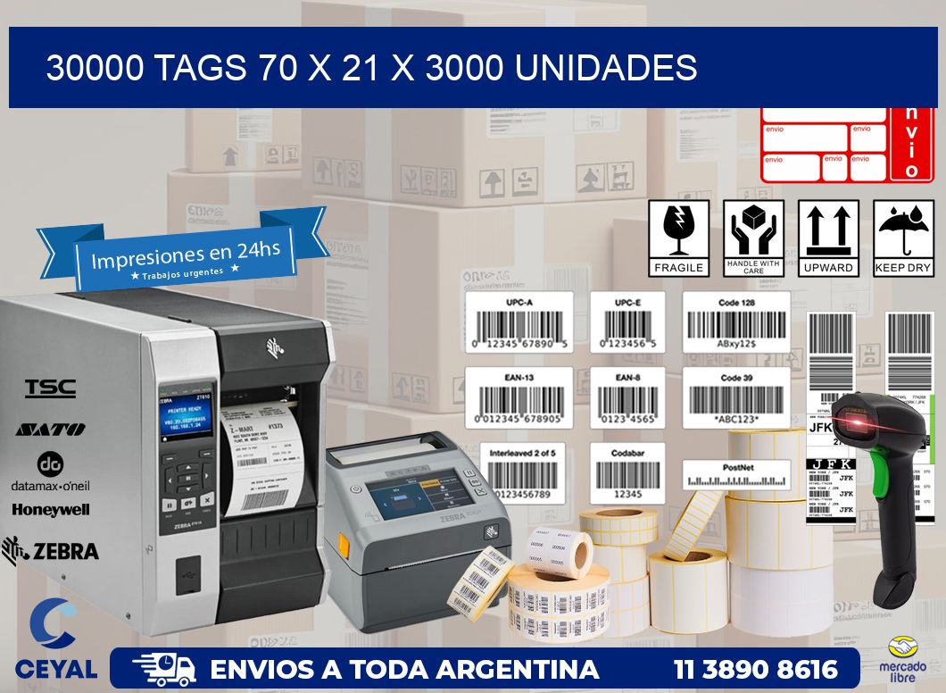 30000 TAGS 70 x 21 X 3000 UNIDADES