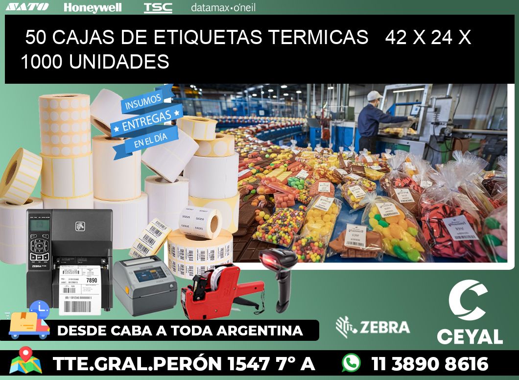 50 CAJAS DE ETIQUETAS TERMICAS   42 x 24 X 1000 UNIDADES