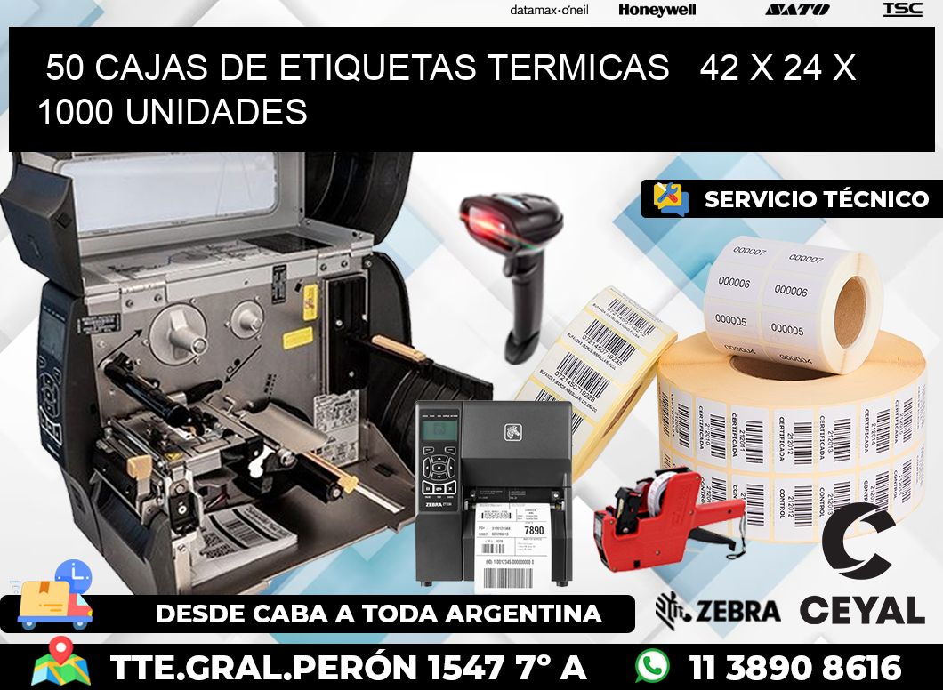 50 CAJAS DE ETIQUETAS TERMICAS   42 x 24 X 1000 UNIDADES