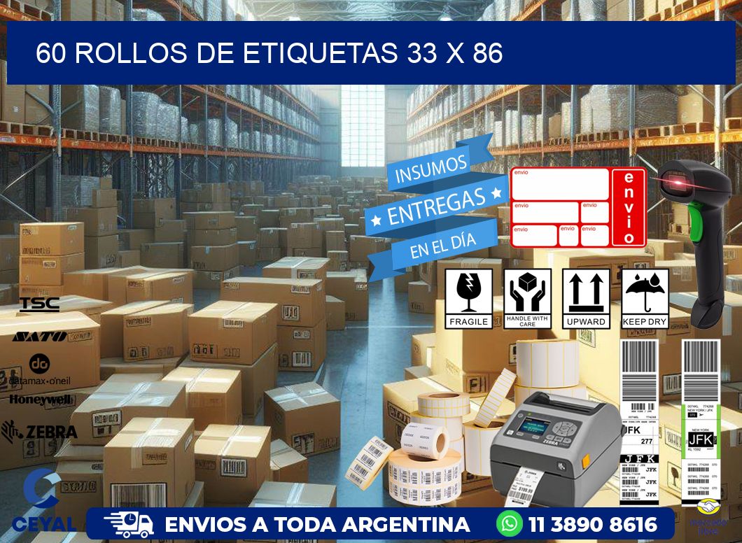 60 ROLLOS DE ETIQUETAS 33 x 86