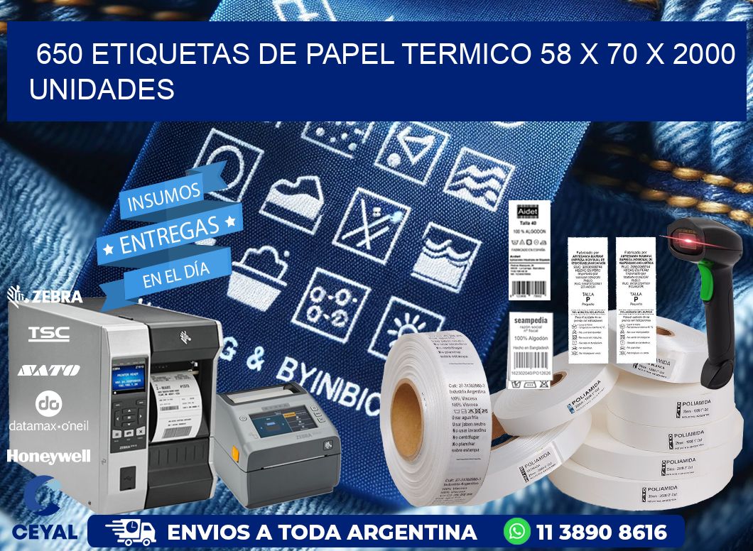 650 ETIQUETAS DE PAPEL TERMICO 58 x 70 X 2000 UNIDADES