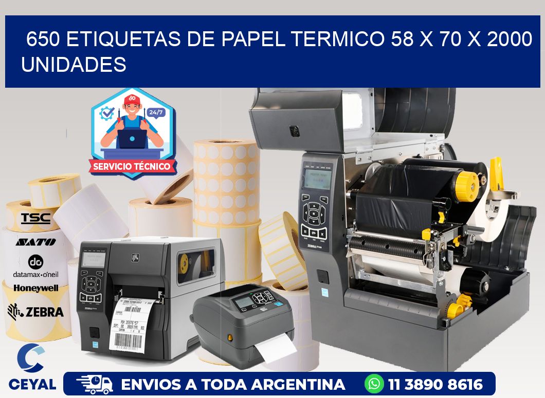 650 ETIQUETAS DE PAPEL TERMICO 58 x 70 X 2000 UNIDADES