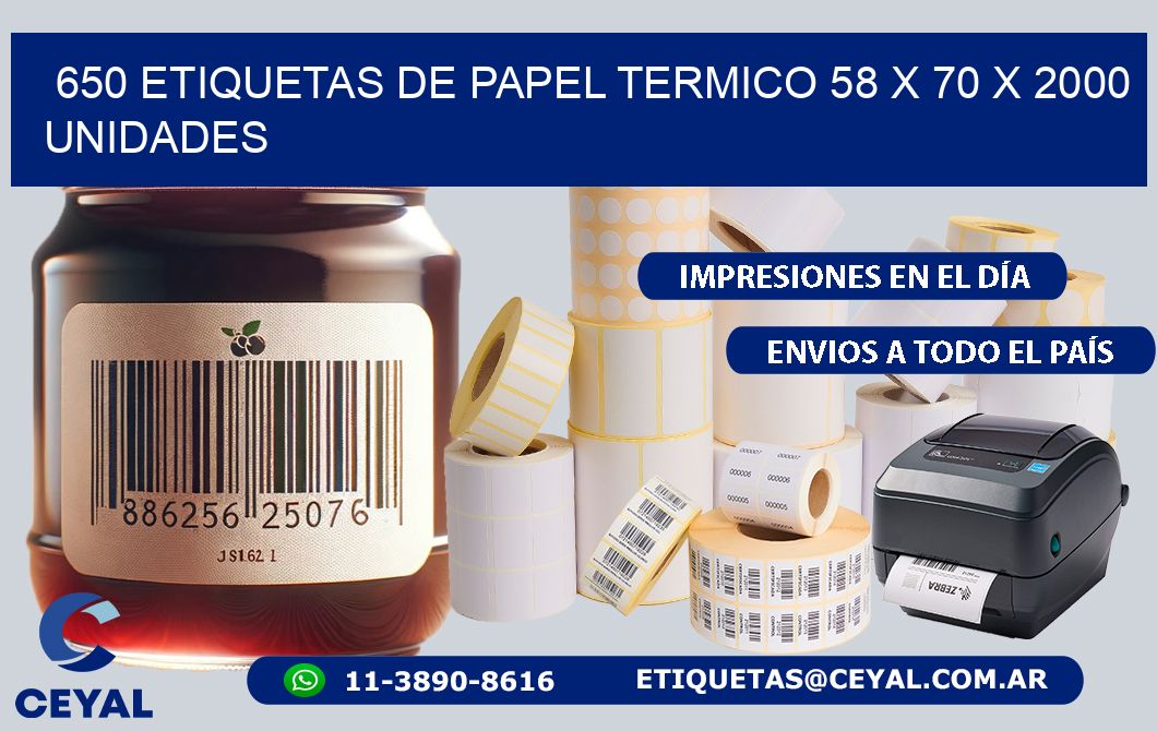 650 ETIQUETAS DE PAPEL TERMICO 58 x 70 X 2000 UNIDADES