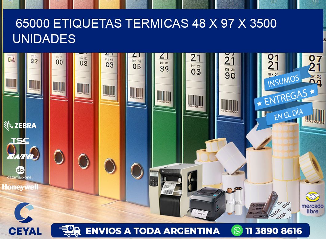 65000 ETIQUETAS TERMICAS 48 x 97 X 3500 UNIDADES