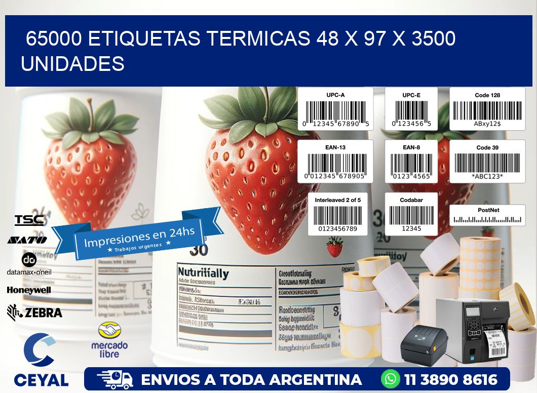 65000 ETIQUETAS TERMICAS 48 x 97 X 3500 UNIDADES