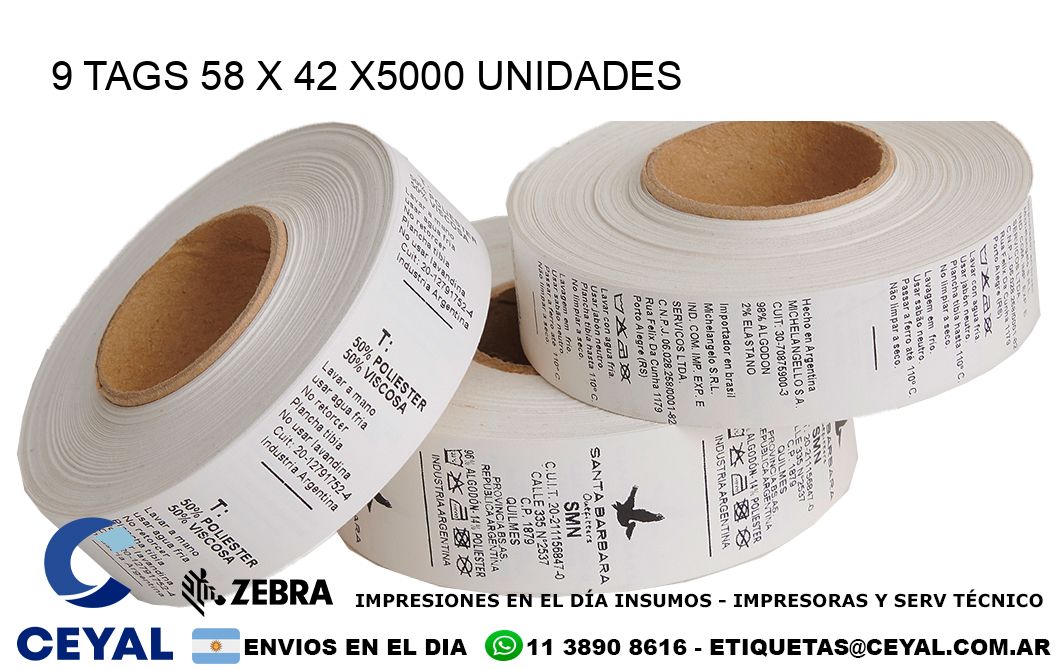 9 TAGS 58 x 42 X5000 UNIDADES