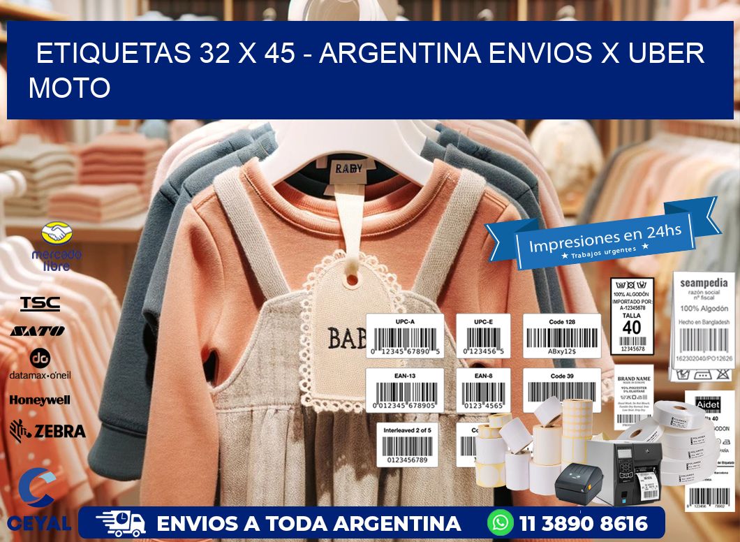 ETIQUETAS 32 x 45 - ARGENTINA ENVIOS X UBER MOTO