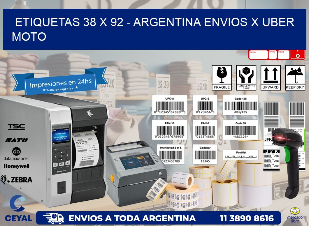 ETIQUETAS 38 x 92 - ARGENTINA ENVIOS X UBER MOTO