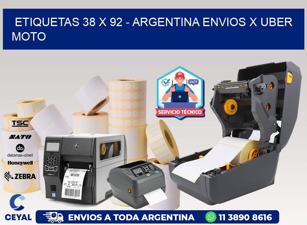 ETIQUETAS 38 x 92 - ARGENTINA ENVIOS X UBER MOTO