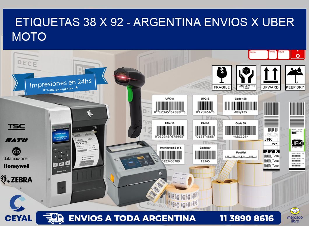 ETIQUETAS 38 x 92 – ARGENTINA ENVIOS X UBER MOTO