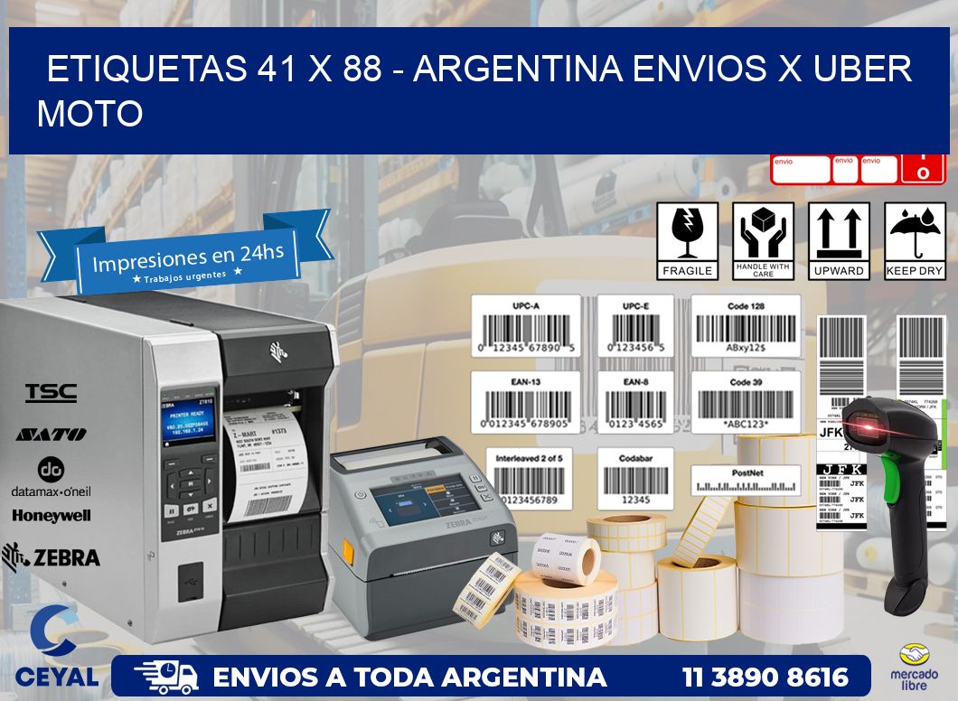 ETIQUETAS 41 x 88 - ARGENTINA ENVIOS X UBER MOTO