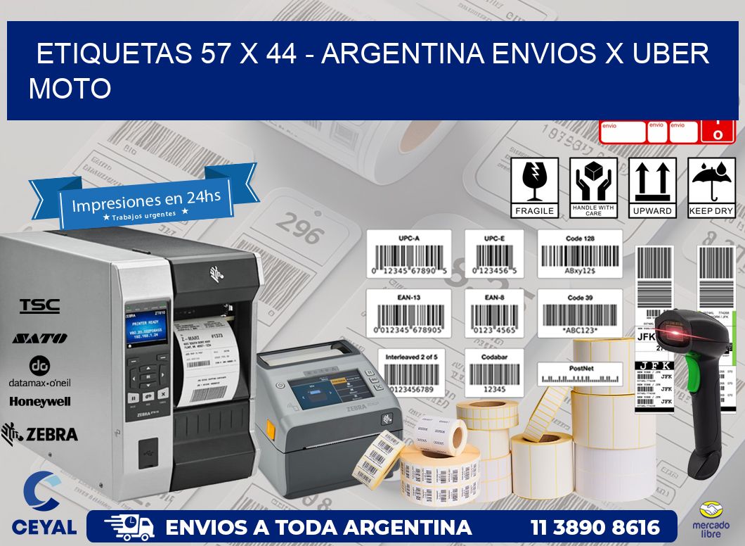 ETIQUETAS 57 x 44 - ARGENTINA ENVIOS X UBER MOTO