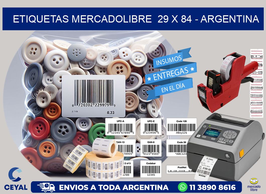 ETIQUETAS MERCADOLIBRE  29 x 84 - ARGENTINA