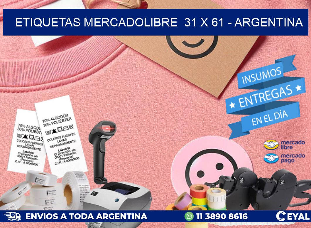 ETIQUETAS MERCADOLIBRE  31 x 61 - ARGENTINA