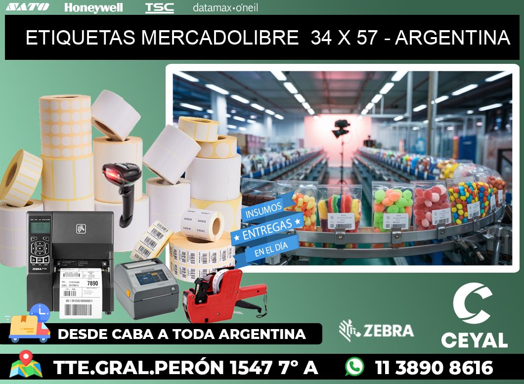 ETIQUETAS MERCADOLIBRE  34 x 57 - ARGENTINA