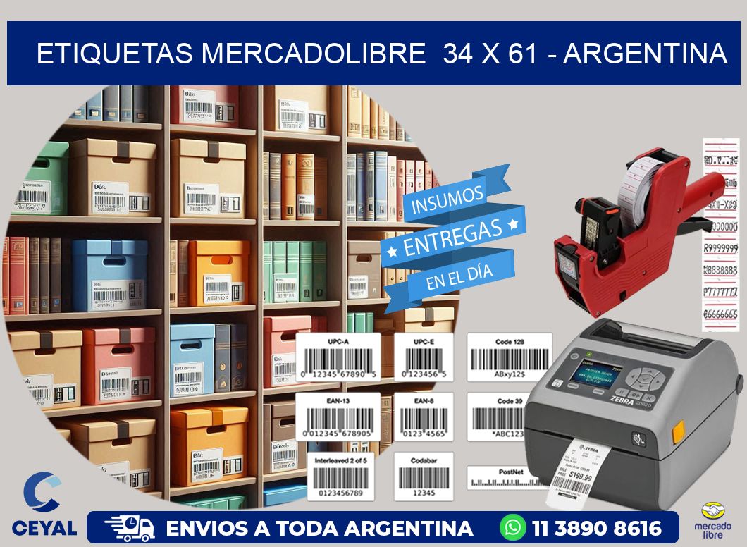 ETIQUETAS MERCADOLIBRE  34 x 61 - ARGENTINA