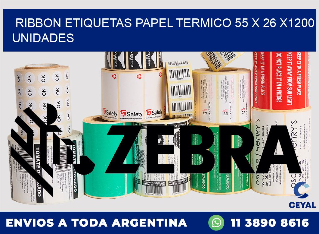 RIBBON ETIQUETAS PAPEL TERMICO 55 x 26 X1200 UNIDADES