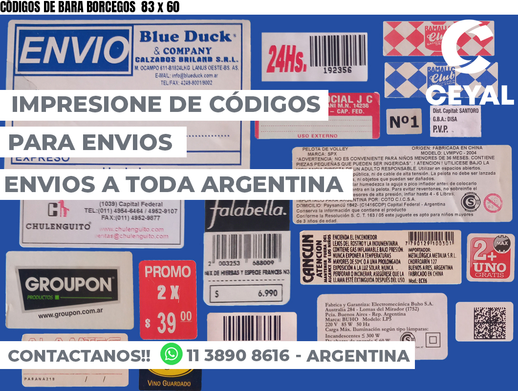 CÓDIGOS DE BARA BORCEGOS  83 x 60