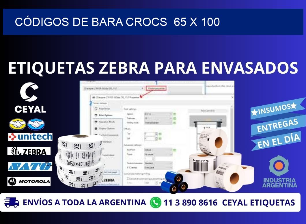 CÓDIGOS DE BARA CROCS  65 x 100