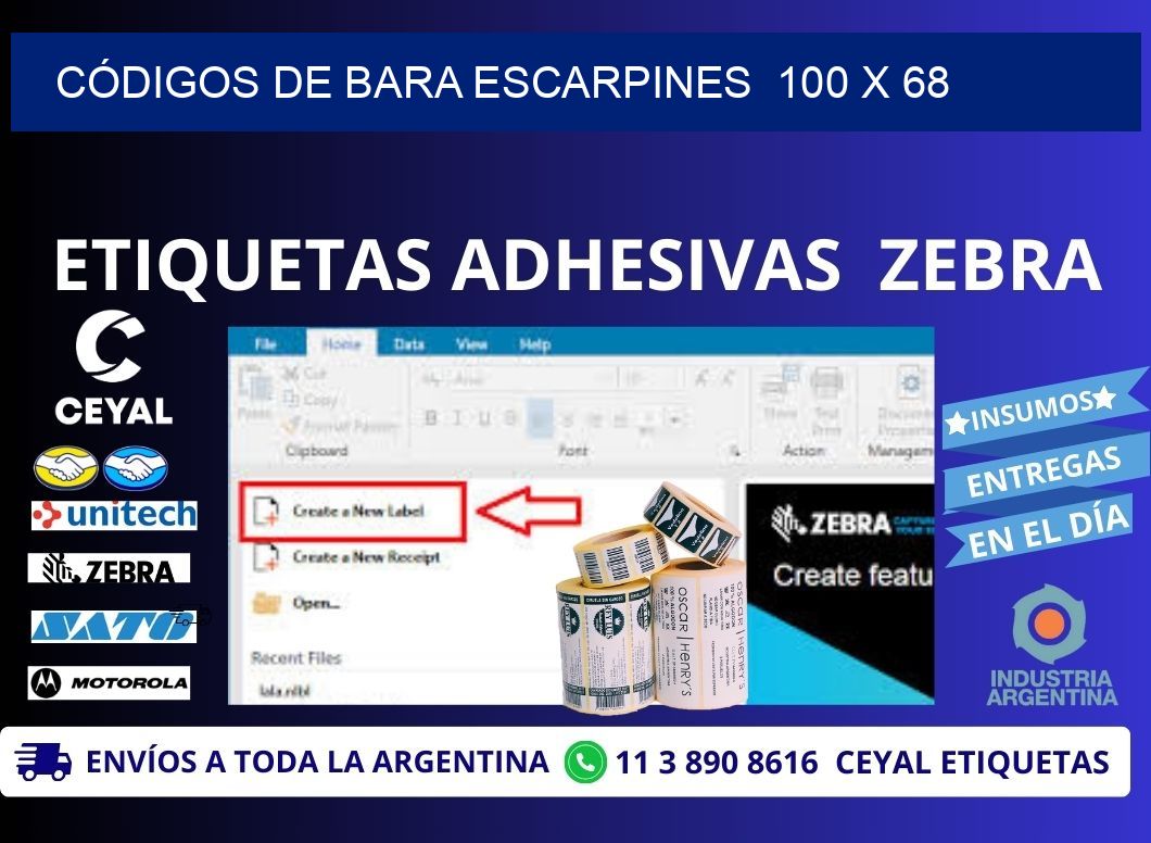 CÓDIGOS DE BARA ESCARPINES  100 x 68