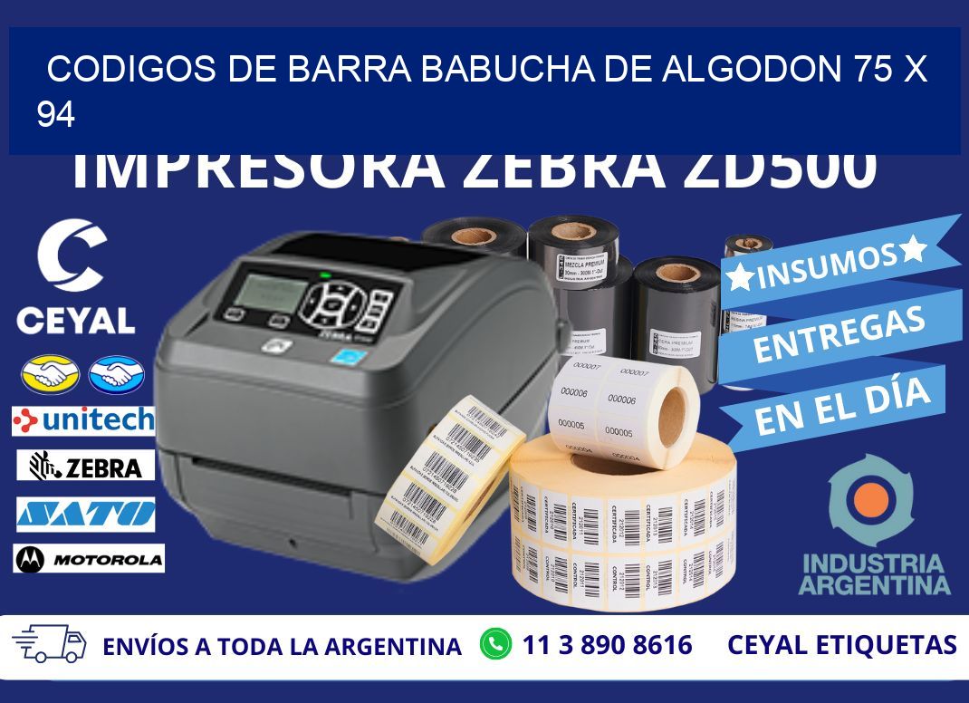 CODIGOS DE BARRA BABUCHA DE ALGODON 75 x 94